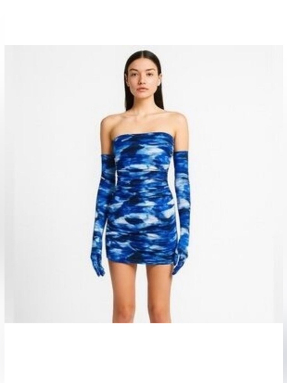 New Miscreants Blue Tie-Dye Strapless Mini Dress with Matching Gloves US 4